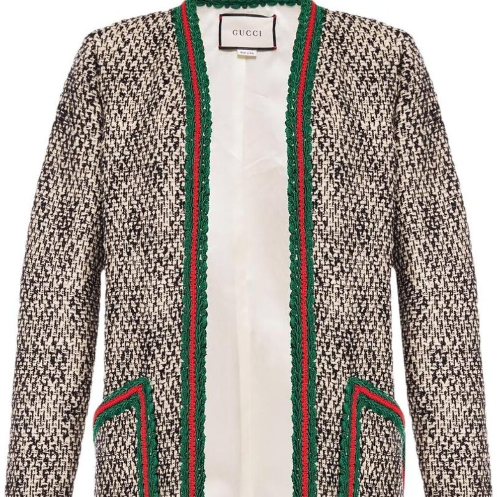 Gucci Size 38 Web Blazer Tweed Jacket Black Ivory